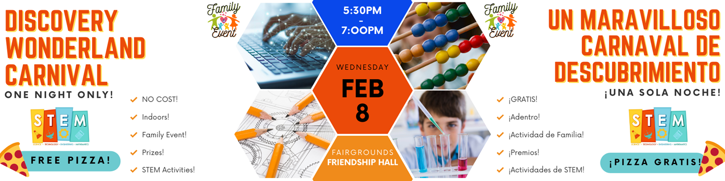 STEM carnival at Friendship Hall for ECC families Wednesday, February 8th at 5:30pm
